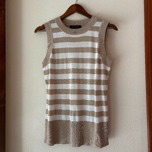EUC St. John Black Label Wool Blend Sleeveless Knit Top Tan White Striped Size S